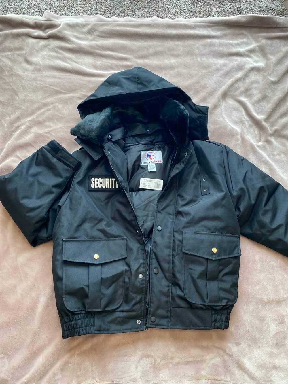 Black Security Bomber Jacket with Hood
